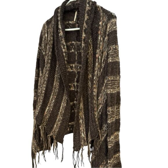 Free People Multi Striped Mohair Blend Fringe Waterfall Knit Cardigan Size Small - Picture 4 of 13